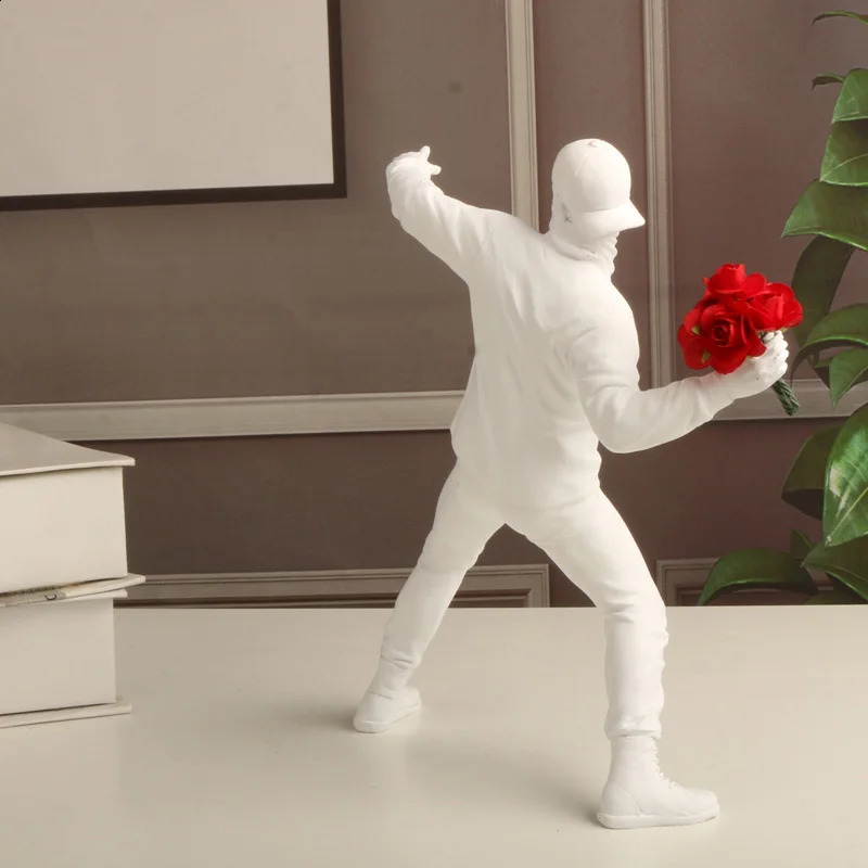 Resin Statues Sculptures Banksy Flower Thrower Statue Bomber Home Decoration Accessories Modern Ornaments Figurine Collectible 240804
