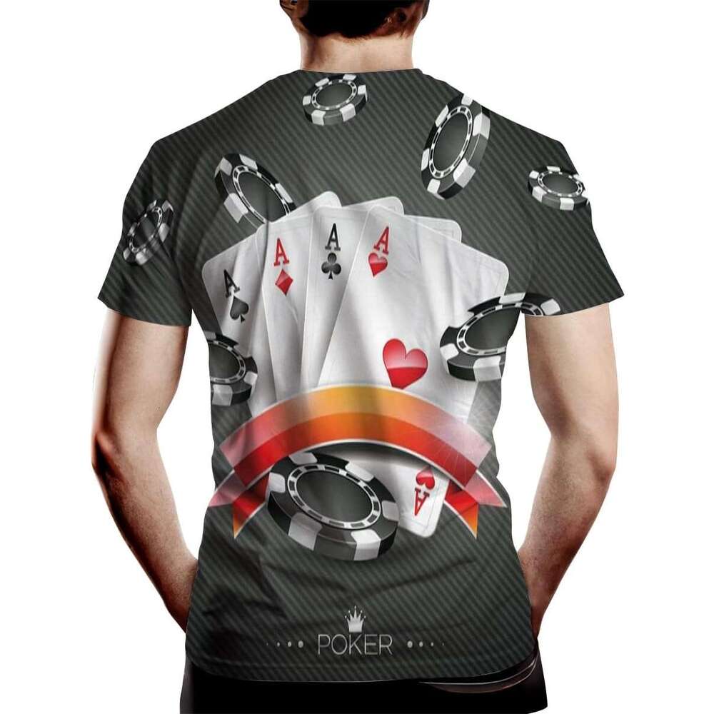 T shirt Mens 3D Novelty T-Shirt Display of The Spread Chips with Poker Cards Lifestyle shirts tshirt graphic tee Casual tops summer clothes Short slee