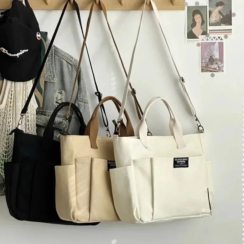 Urban Minimalist Female Student Large Capacity Commuting Horizontal Canvas Single Shoulder Diagonal Cross Portable Tote Bag 240805