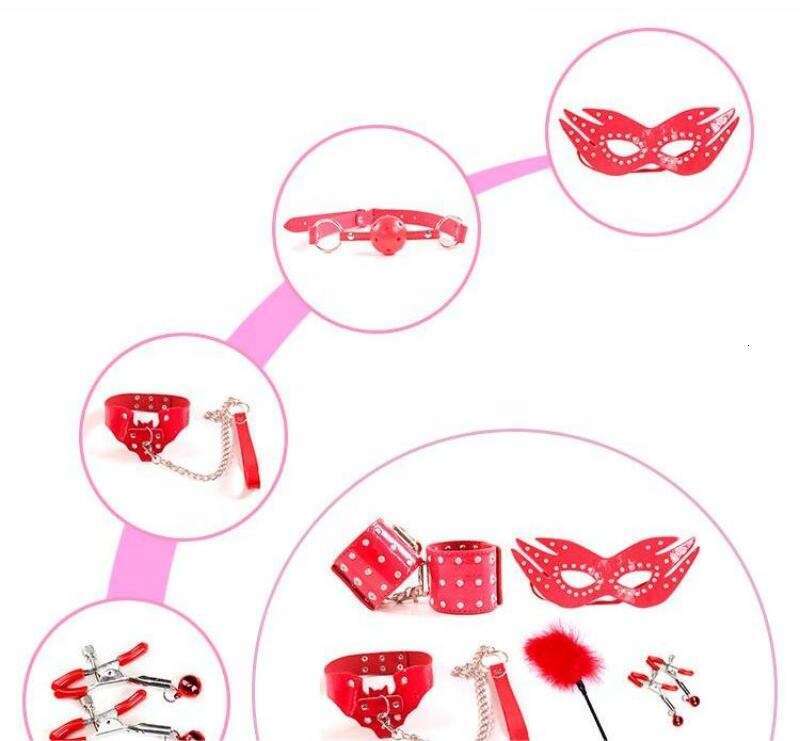 Free Custom Box - Hot Selling Sex Toy 7-Piece Bed Bondage Blindfolded Rhinestone Shiny Leather Bondage Set