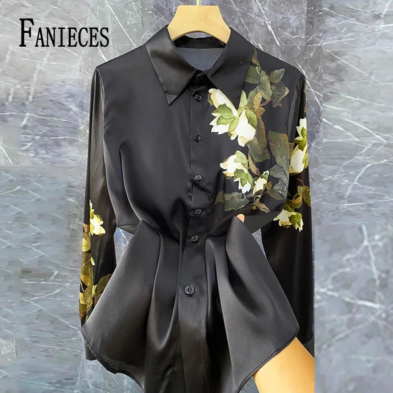 FANIECES Black Satin Women Shirt Long Sleeve Spring Autumn Slim Blouse Office Ladies Tops Blusas Para Mujer shirts and blouses 240805