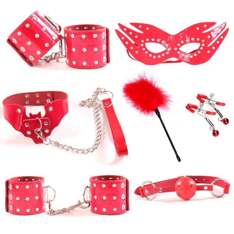Free Custom Box - Hot Selling Sex Toy 7-Piece Bed Bondage Blindfolded Rhinestone Shiny Leather Bondage Set