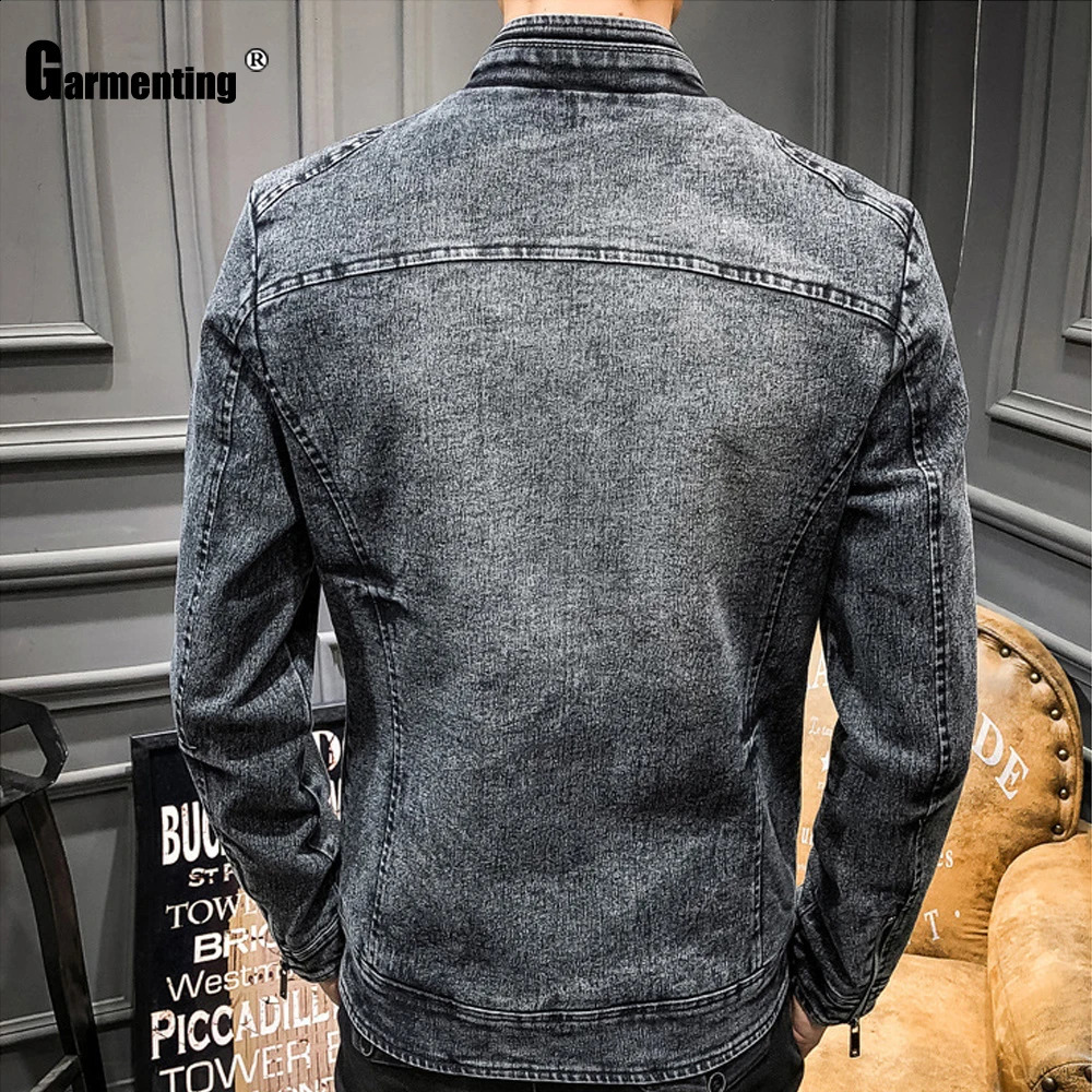 Clothing mens Demin jacket Trendy autumn winter Mandarin collar zipper ultrathin fit clothing 240824