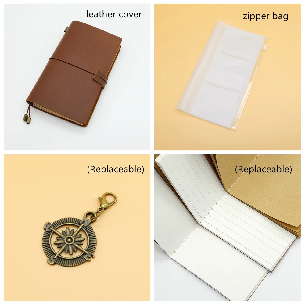 100% Handmade Genuine Leather Travelers Notebook Travel Diary Journal Vintage Cowhide Gift Planner Free Lettering Embosse 240805