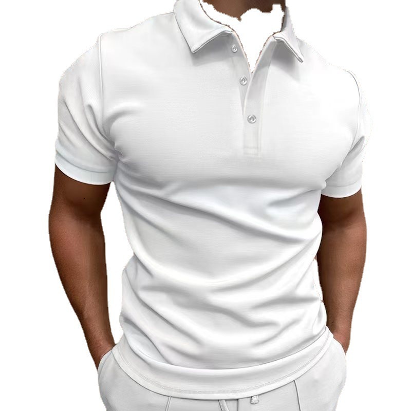 Summer men's solid color short sleeved POLO casual daily lapel button up shirt for men