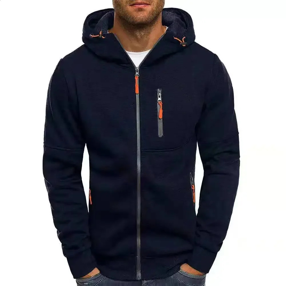 Mens Sweater Cardigan Hooded Jacket Zipper Pocket Jacquard Jacket Sports Fitness Outdoor Leisure Running Solid Color Sportswear 240805