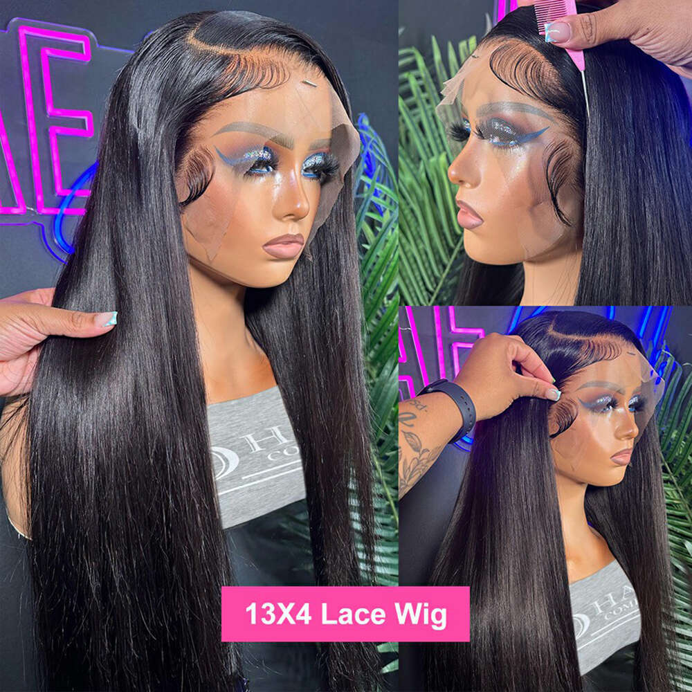 13X6 HD Transparent Front Human Hair Preplucked Brazilian Straight 13X4 Frontal Wigs For Women 360 Full Lace Wig