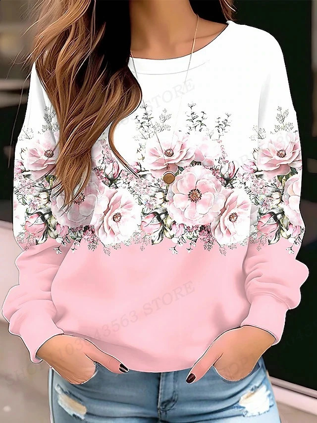 Floral Hoodie O-neck Y2k Hoodie Women Fashion Hoodies Coats Women Sweats Flower Clothes Gifts Coats Round Neck Pullovers 240805