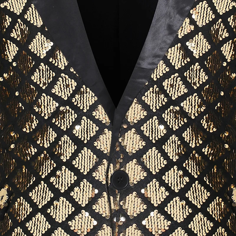 Silver Sequin Plaid Blazer Jacket Men Fashion Slim FIt One Button Dress Suit Blazer Male Party Wedding Stage Costume Homme 240805