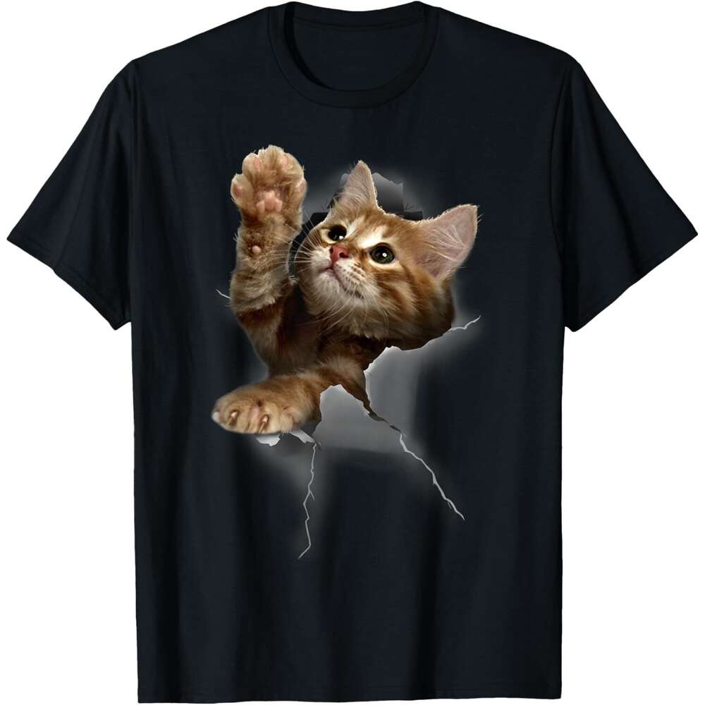 T shirt Mens Lovely Kitten Cracked Wall T-Shirt Cats Tee Shirt Gifts shirts tshirt graphic tee Casual tops summer clothes Short sleeve Free shipping