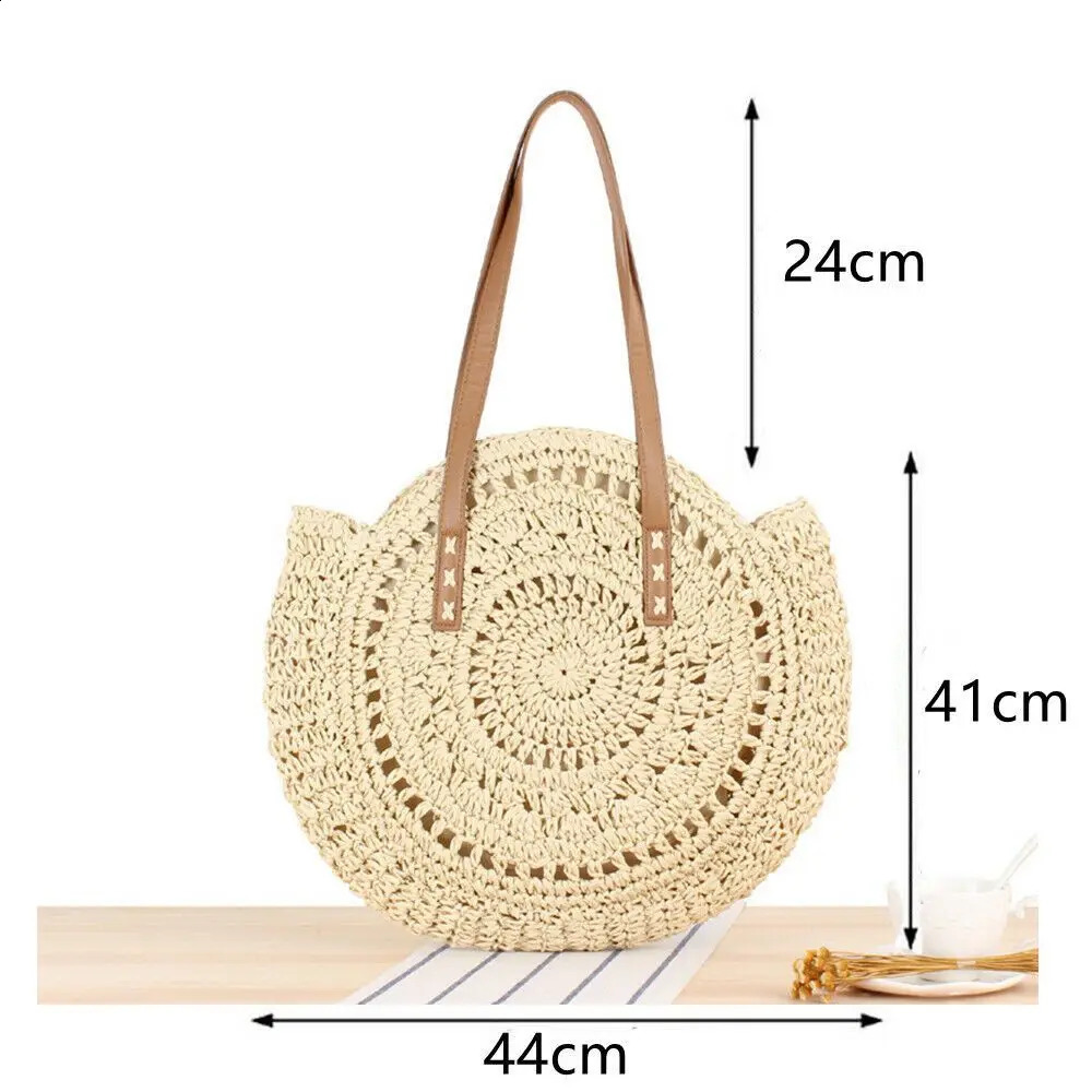 Summer Shoulder hot Straw Beach Bag for Women - Round Lattan Handbag
