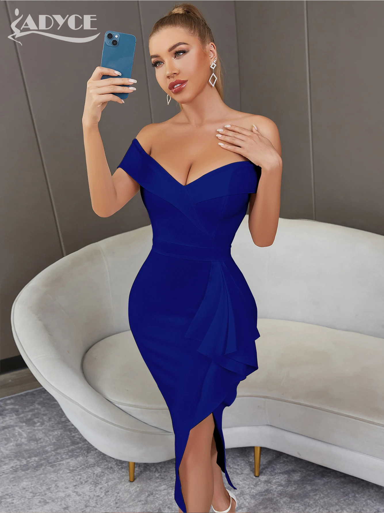 Adyce Summer Women Off Shoulder V Neck Bandage Dress Sexy Elegant Ruffles Midi Night Club Runway Party Dresses Vestidos 240805