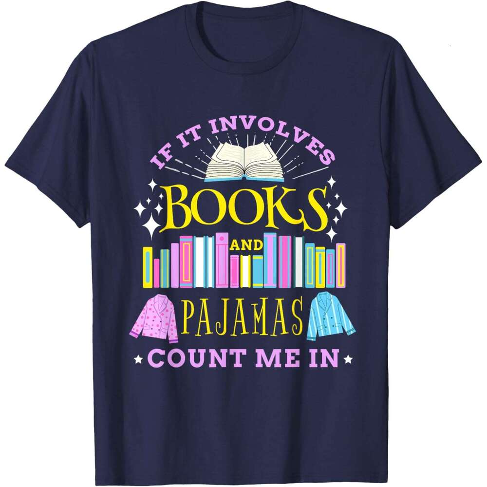 T shirt Mens If It Invoes Books and Pamas Count Me In Librarian T-Shirt shirts tshirt graphic tee Casual tops summer clothes Short sleeve Free shippin