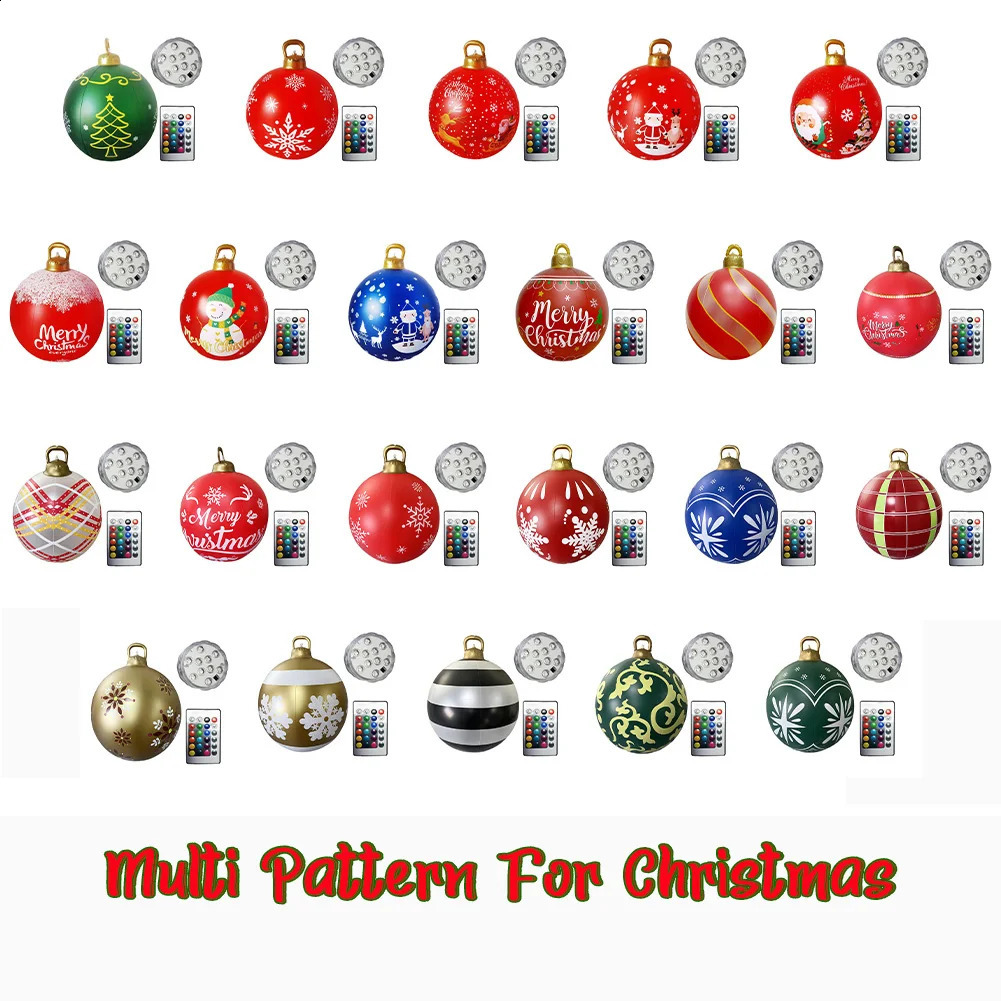 60cm Christmas Ball Ornaments Outdoor Indoor Luminous LED Christmas Decoration Ball Balloon Inflatable Toy Ball Christmas Gift 240805