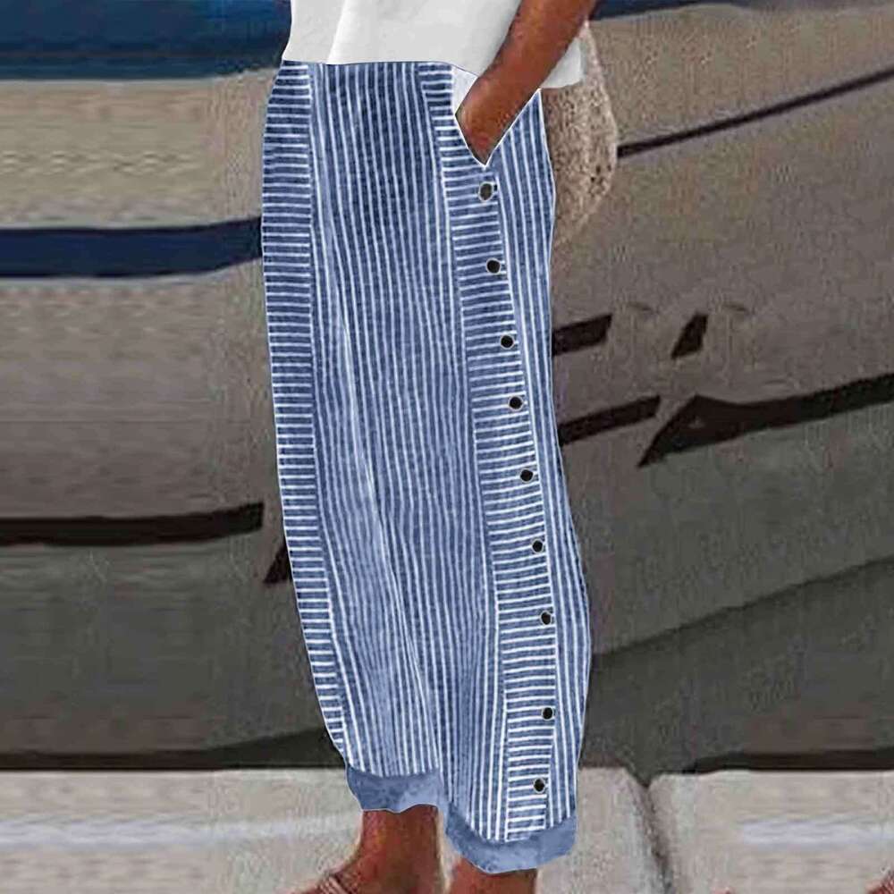 Casual Sportswear 2024 New Womens Striped Casual Pants Multi-color Optional Breathable Cotton Trousers Straight Tube Overalls Sport Military Pants for