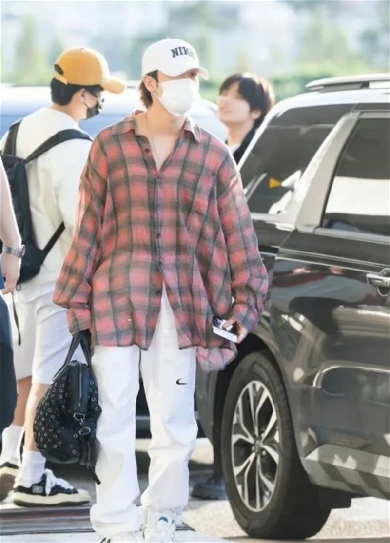 OUR LEGACY Rose Red Checkered Shirt Mens Graduate Lazy Style Casual Loose Long Sleeve Top240802