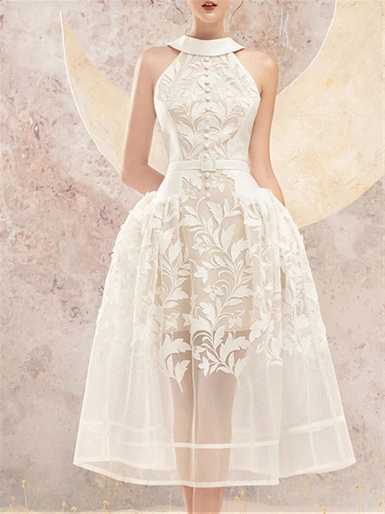 Backless Sleeveless Sexy Woman Dress Runway Embroidery Beach Boho Summer Vintage Lace Sundress Women Party Dresses Femme 240805