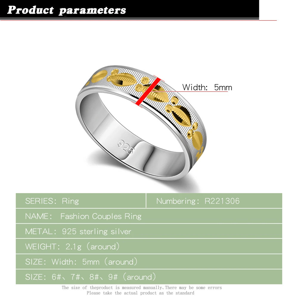 925 Silver Couple Lovers Rings for Women Men Vintage Punk Gold Pattern Finger Ring Fashion Jewelry Anniversary Birthday Gift 240905