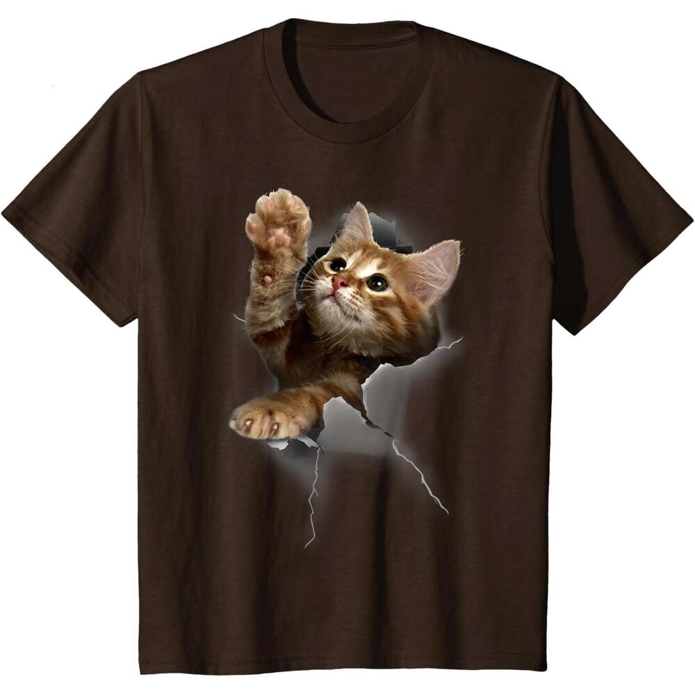 T shirt Mens Lovely Kitten Cracked Wall T-Shirt Cats Tee Shirt Gifts shirts tshirt graphic tee Casual tops summer clothes Short sleeve Free shipping