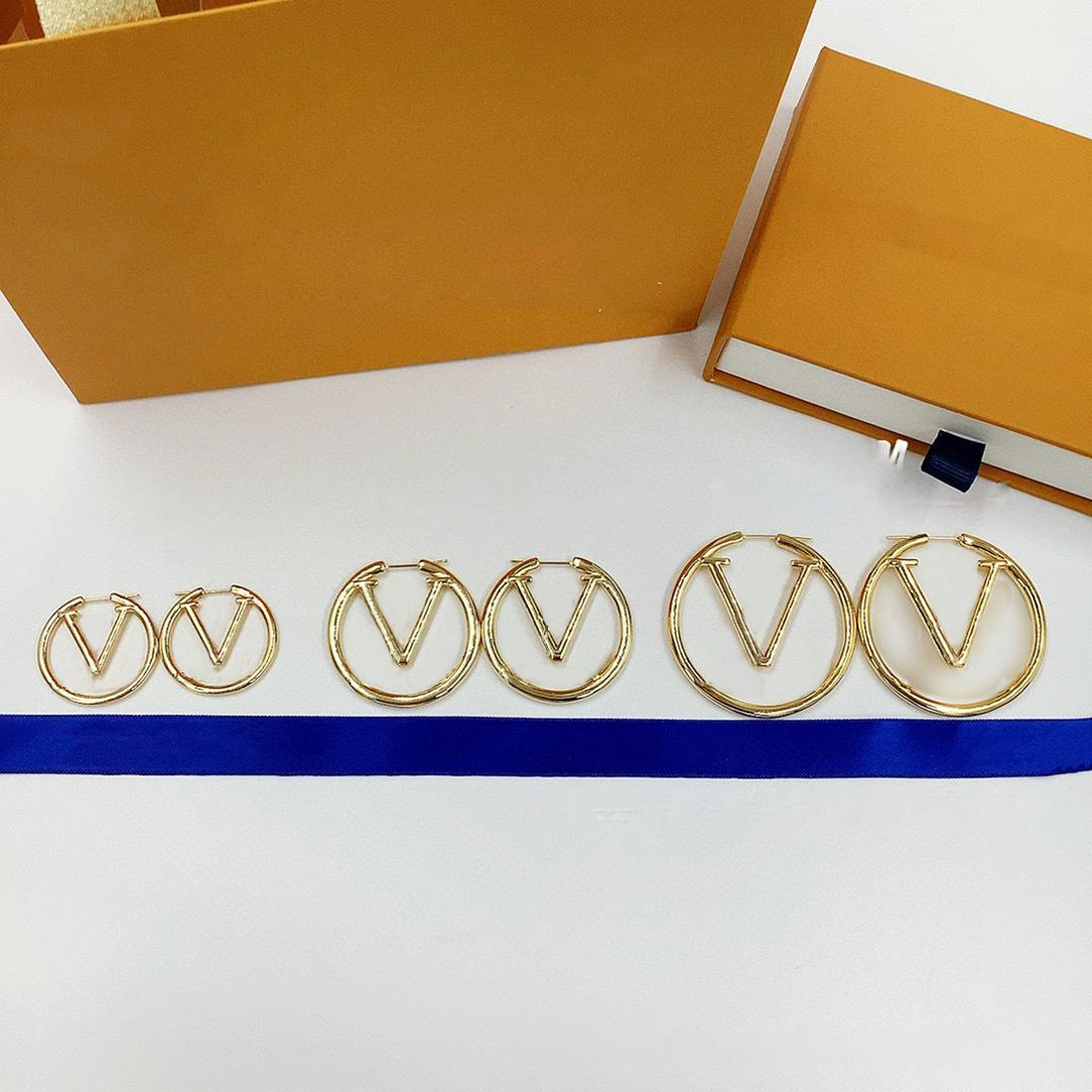 Designer Hoop Earrings For Women 18K Gold Plated With Fashion Letters Round Earring With Gift Box For Party