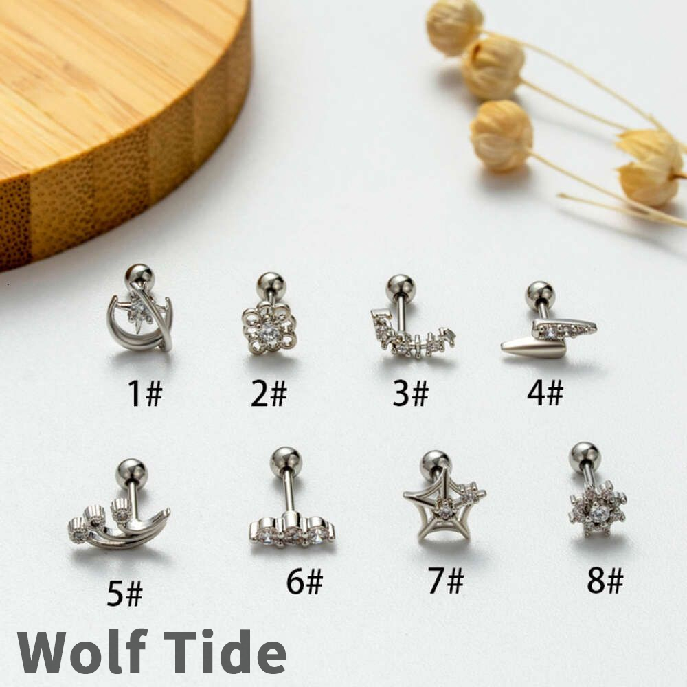 Surgical Stainless Steel Ball Screw Studs Earring Ear Ring New Thin Rod Double Screw Cubic Zirconia Small Flower Studs Cartilage Piercing Body Jewelry