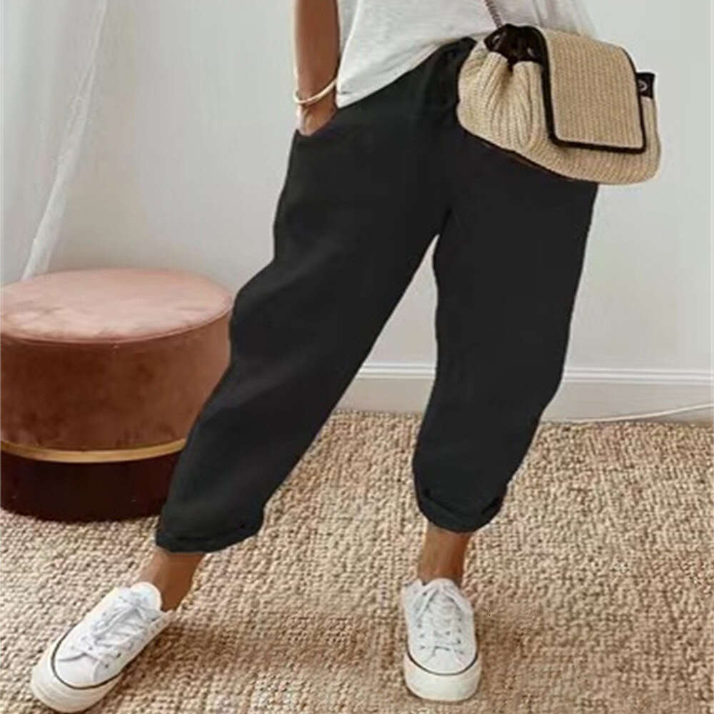 2024 New Womens Cotton and Linen Solid Color Multi-color Multi Size Casual Pants Casual Trousers Nine Points Bound Feet Military Pants for Man