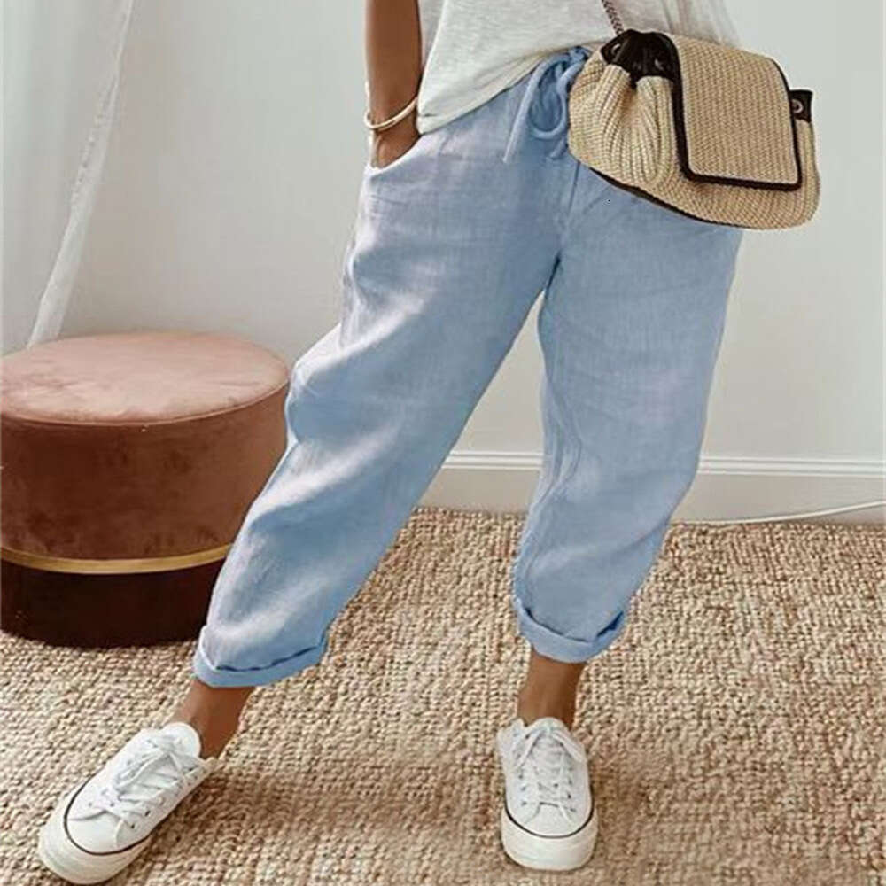 2024 New Womens Cotton and Linen Solid Color Multi-color Multi Size Casual Pants Casual Trousers Nine Points Bound Feet Military Pants for Man