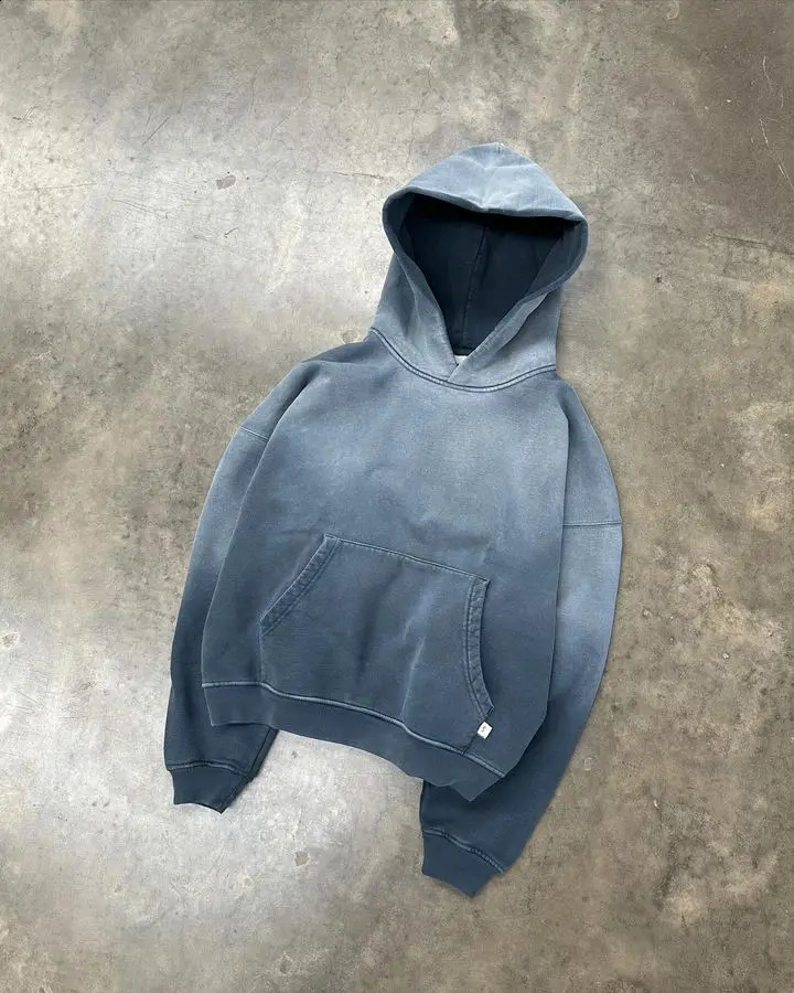 Retro Blue Tie Dye Washed Hoodie Gothic Punk Sweatshirt Men and Women Pullover Clothes Casual Loose Hoodies Tops Streetwear 240812