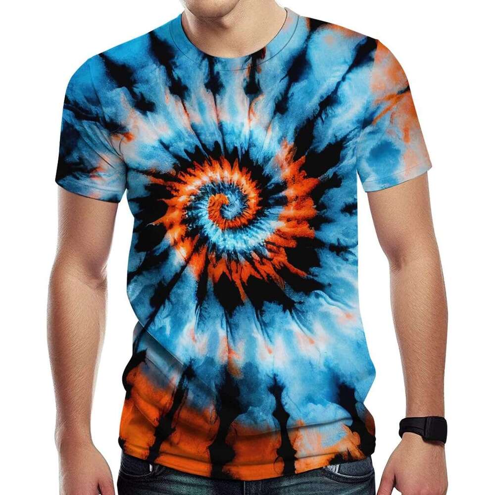 T shirt Mens Novelty Tie Dye Style T-Shirts for Men Spiral Streak Print Shirt with Short Sleeves tshirt graphic tee Casual tops summer clothes Short s