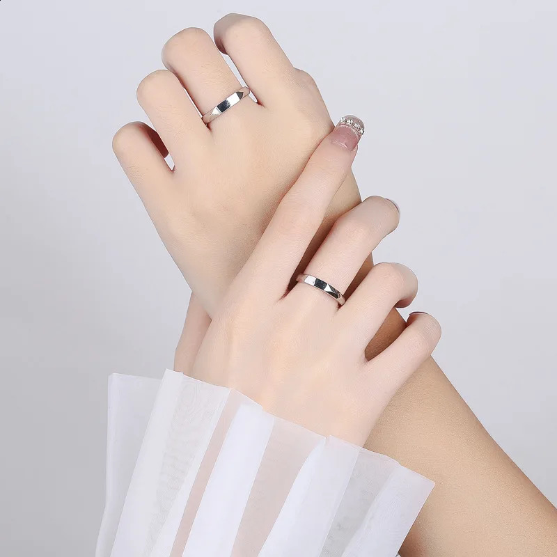 Silver 925 Rings Light Reflect Show Love Shadow Cast Sculpted Overlap Open Adjustable Wedding Engagement Couple Jewelry Bride 240905