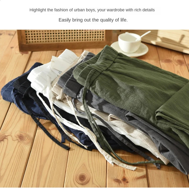 Summer Casual Thin Pants for Men Clothing Cotton and Ramie Breathable Loose Solid Color Straight Trousers CM3581 240805