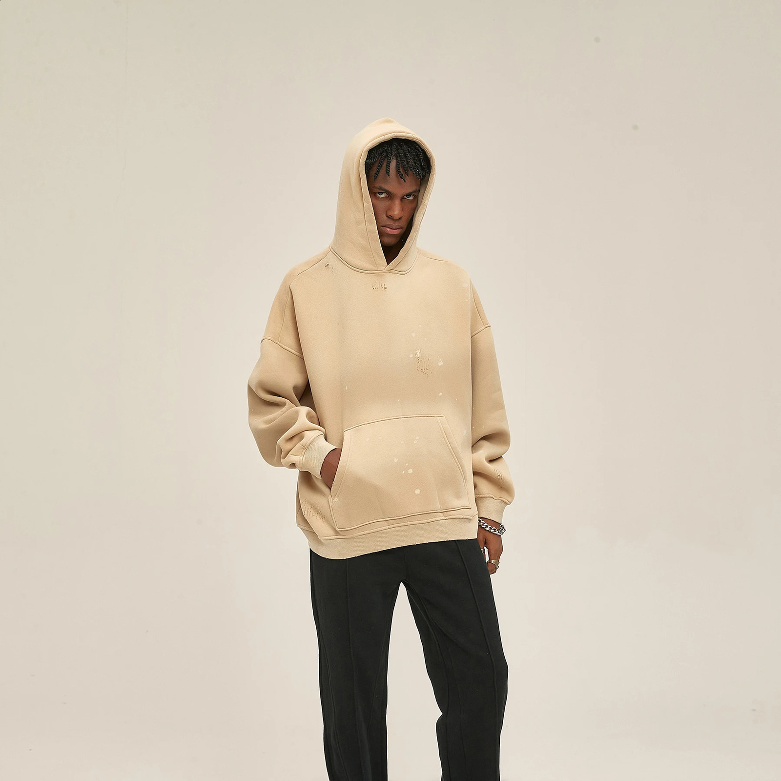 Street Wear Speckled Ink Rubbed Hooded Hoodies Fashion Sense Distressed Winter Coat Mens and Womens Baggy Washing Clothes 240805