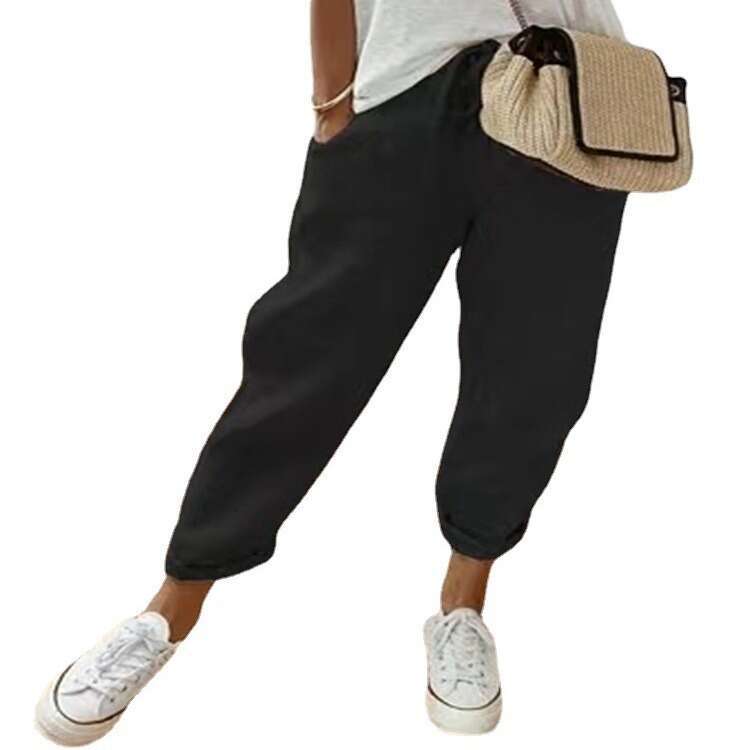 2024 New Womens Cotton and Linen Solid Color Multi-color Multi Size Casual Pants Casual Trousers Nine Points Bound Feet Military Pants for Man