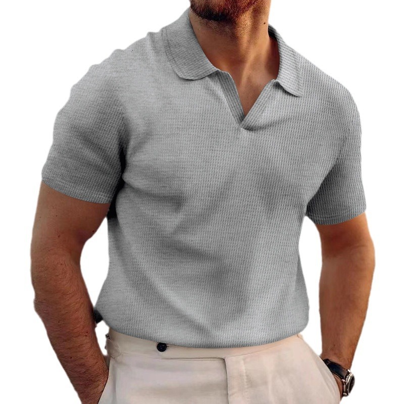 2024 Summer New POLO Shirt Polo V-neck Waffle Men's Short sleeved T-shirt