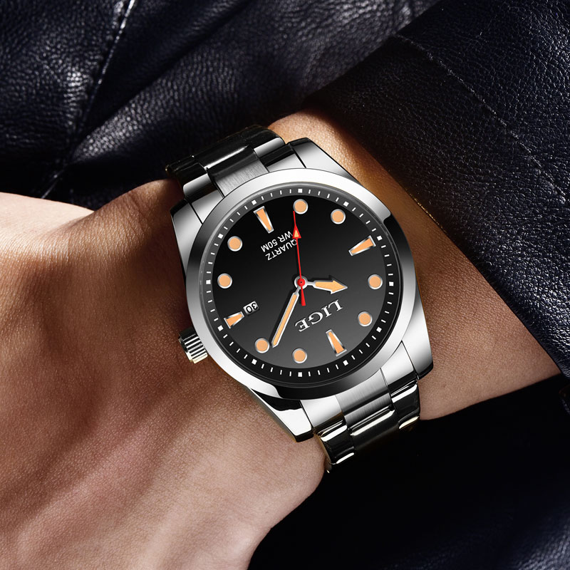 LIGE Mens Watches 5ATM Sports Waterproof Quartz Wristwatch Luminous Clock Ultra Thin Date Watch for Men Relogio Masculino+Box