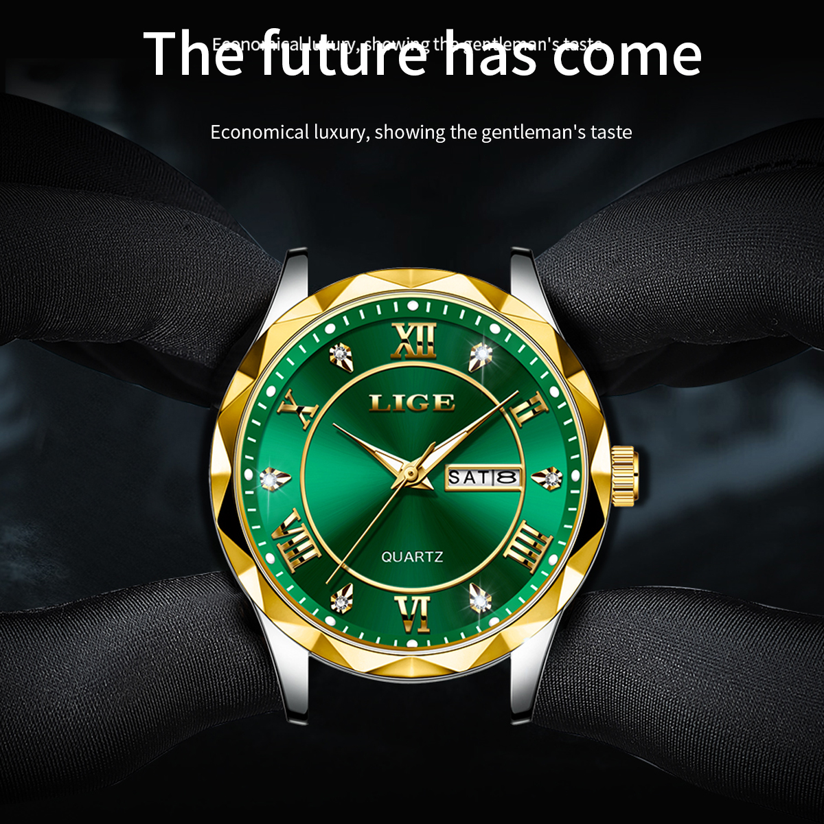 LIGE Men's Business Quartz Watch Premium Brand Watch Stainless Steel Diamond Strap Classic dial Men's waterproof watch Three pin calendar wa