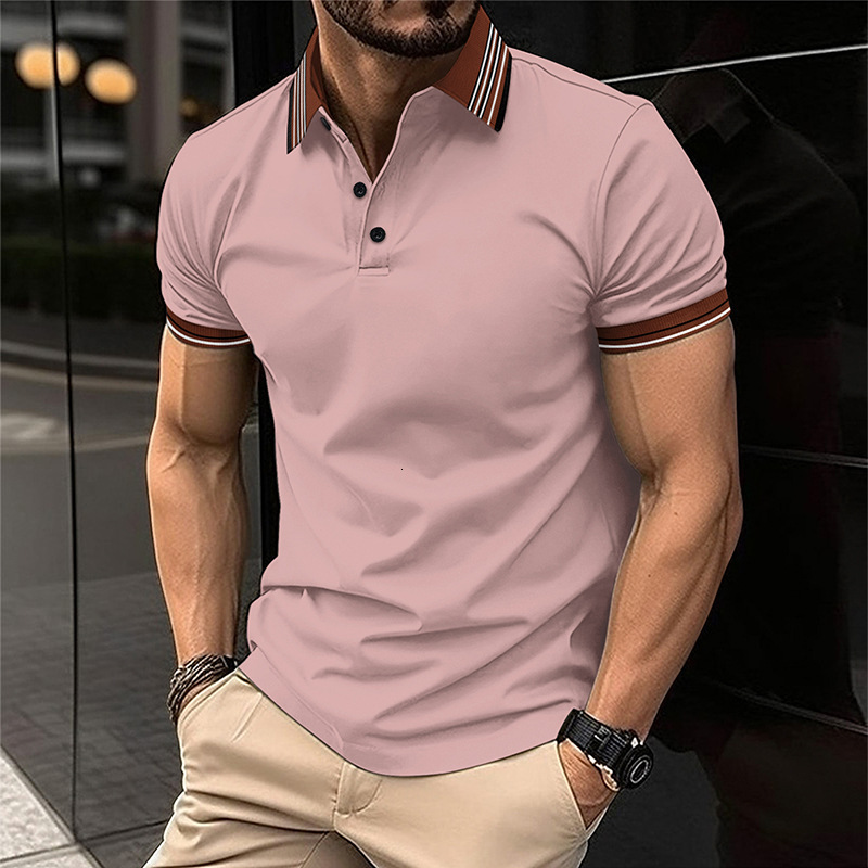 New men's solid color short sleeved polo shirt with a lapel collar