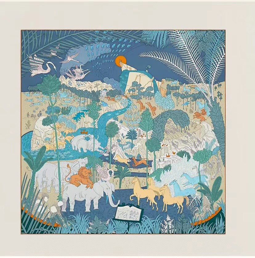 140*140cm designer H hand-rolled edge 30% silk 70% cashmere women Animal Carnival pattern Four Seasons scarf beach sun protection shawls