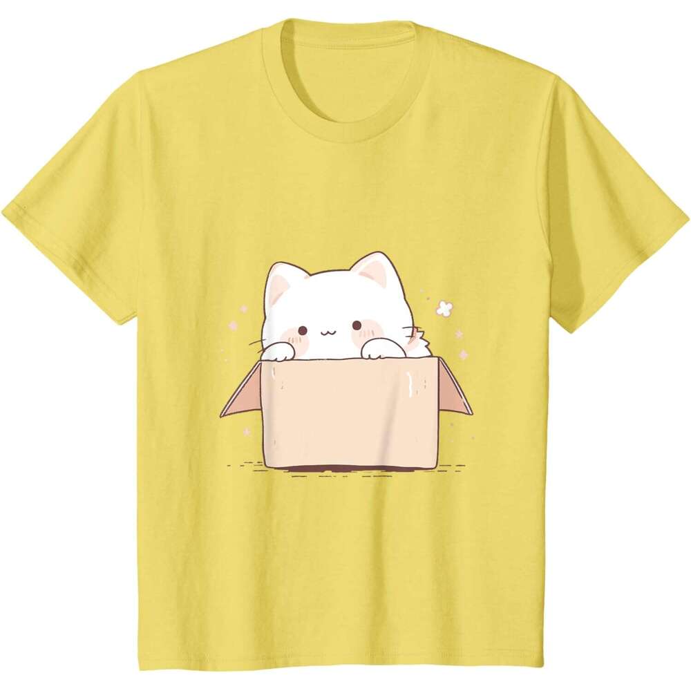 T shirt Mens Cute White Cat in a Box Japanese Kawaii Cartoon Graphic T-Shirt shirts tshirt graphic tee Casual tops summer clothes Short sleeve Free sh