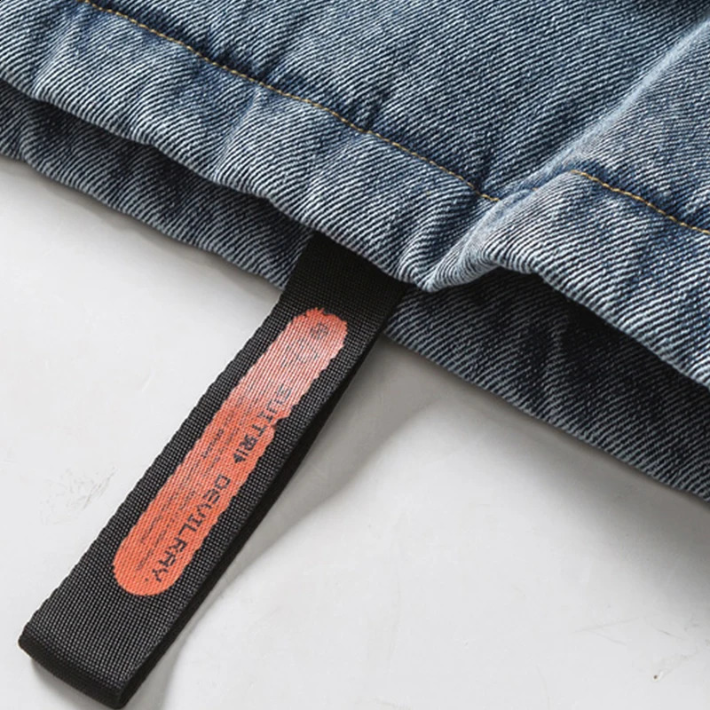 Japanese style standing collar mens letter printing retro denim jacket autumn winter large pocket zipper loose fit 240824