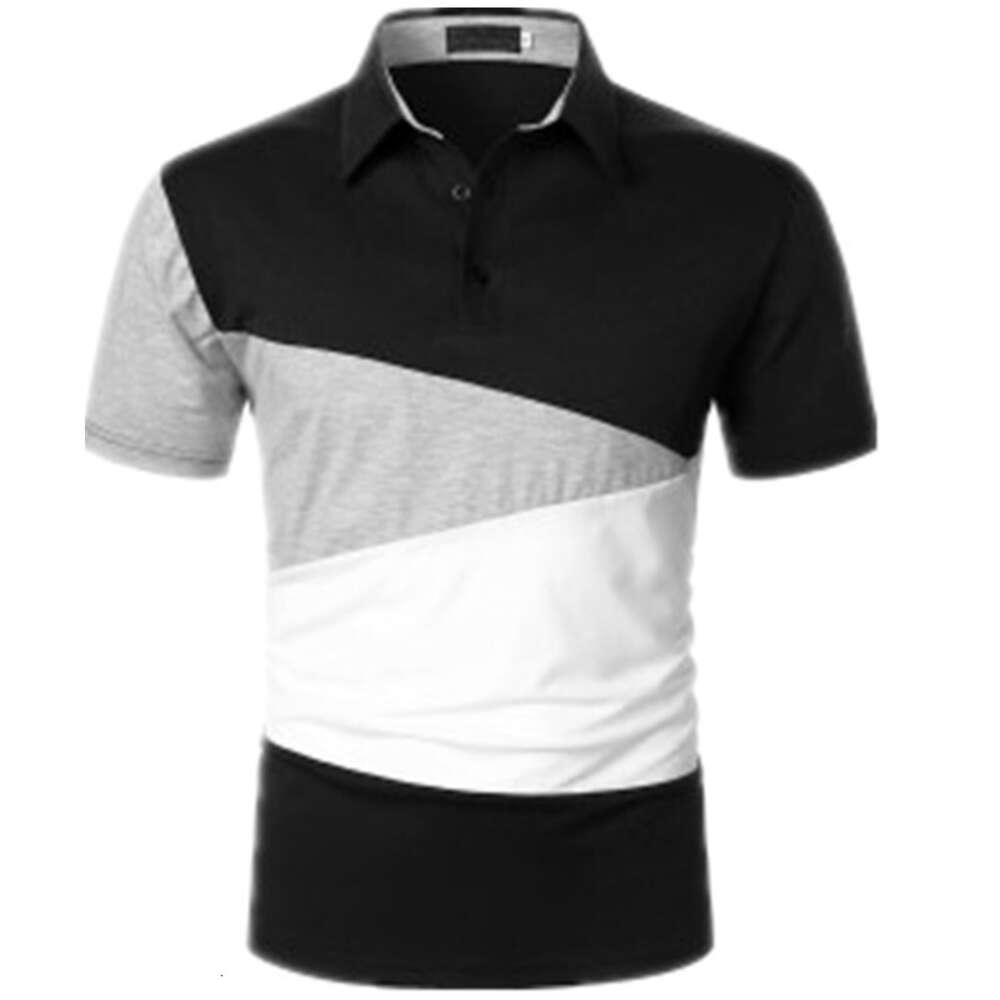 2023 summer short sleeved striped color matching polo shirt basic casual T-shirt men's clothing