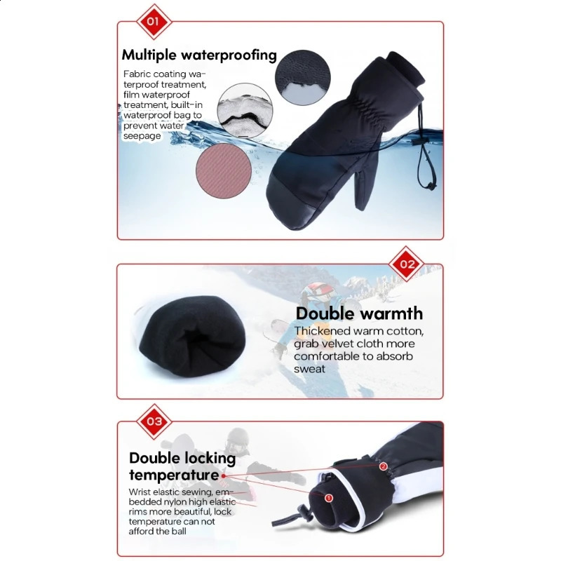 Ski Mittens for Men Women Winter Snow Mitts Touchscreens Waterproof Winter Gloves Warm for Cold Weather Snowboard G99D 240802