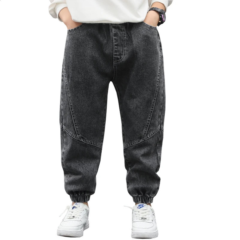 Childrens Clothing Casual Jeans For Boy Pants Denim Cotton Autumn Winter Elastic Waist Jeans Kids Casual Pants 4 6 8 10 12 Year 240729