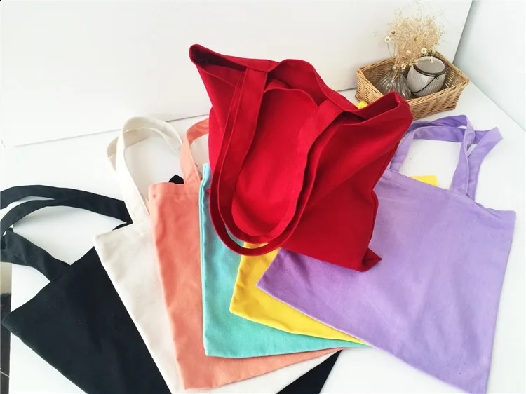 Solid color white canvas shoulder bag suitable for womens wholesale reusable shopping bag reusable shopping bag 240805