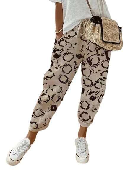 2024 Womens Printed Cotton and Hemp Casual Pants Multi-color Optional Bound Feet Nine Points Hip-hop Style Half Pants for Men and Sweat Pants Unisex