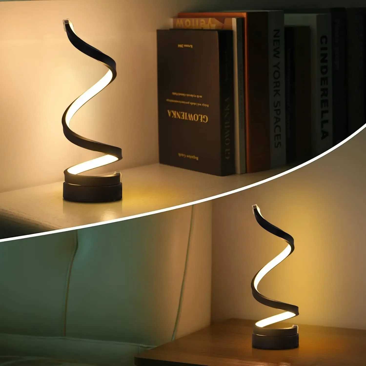 Table Lamp for Bedroom - Bedside Lamps for Nightstand Modern Spiral Dimmable LED Table Lamp for Living Room Bedroom OfficeM240731