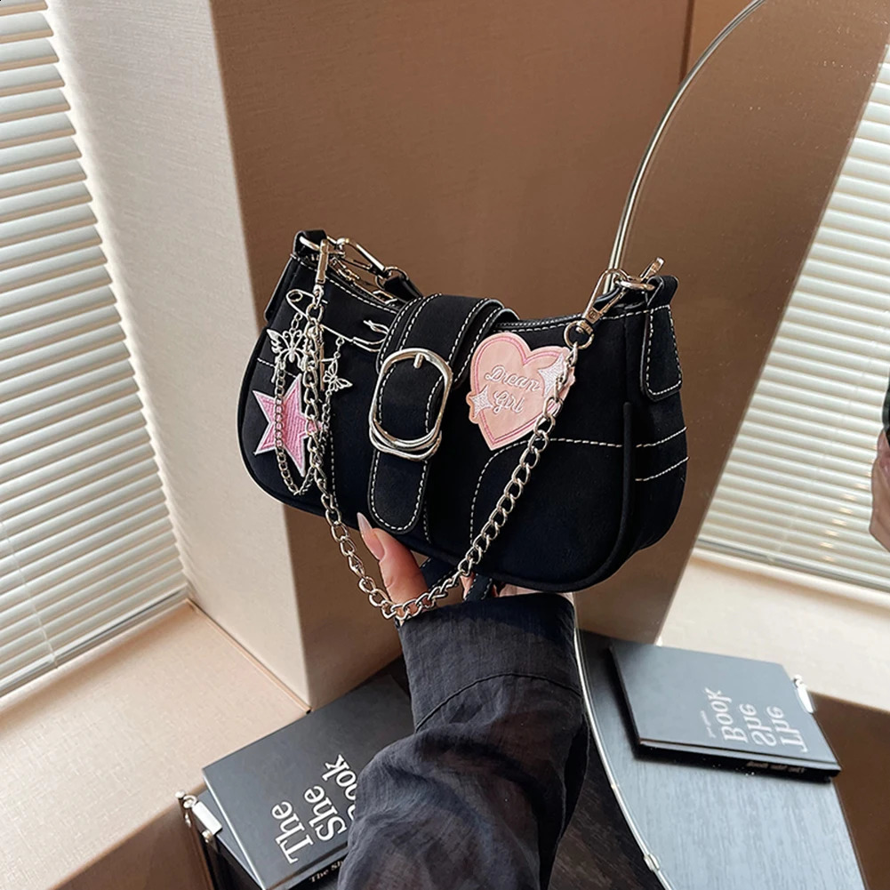 Y2K Fashion Handbag Chain Star Trendy Hobo Bag with Adjustable Strap Everyday Purse Aesthetic for Women and Girls 240805