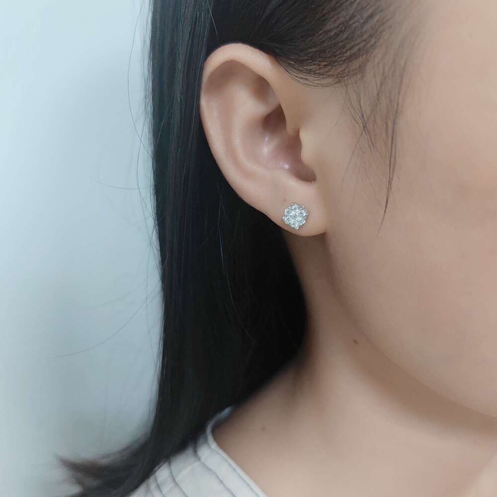 SU205 Abiding Jewelry Factory Wholesale 1CT Natural SI Stud 9K 10K 14K Solid Gold Real Diamond Cluster Earrings