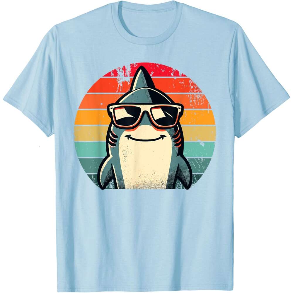 T shirt Mens Cool Retro in Sunglasses 70s 80s 90s Funny Shark T-Shirt shirts tshirt graphic tee Casual tops summer clothes Short sleeve Free shipping