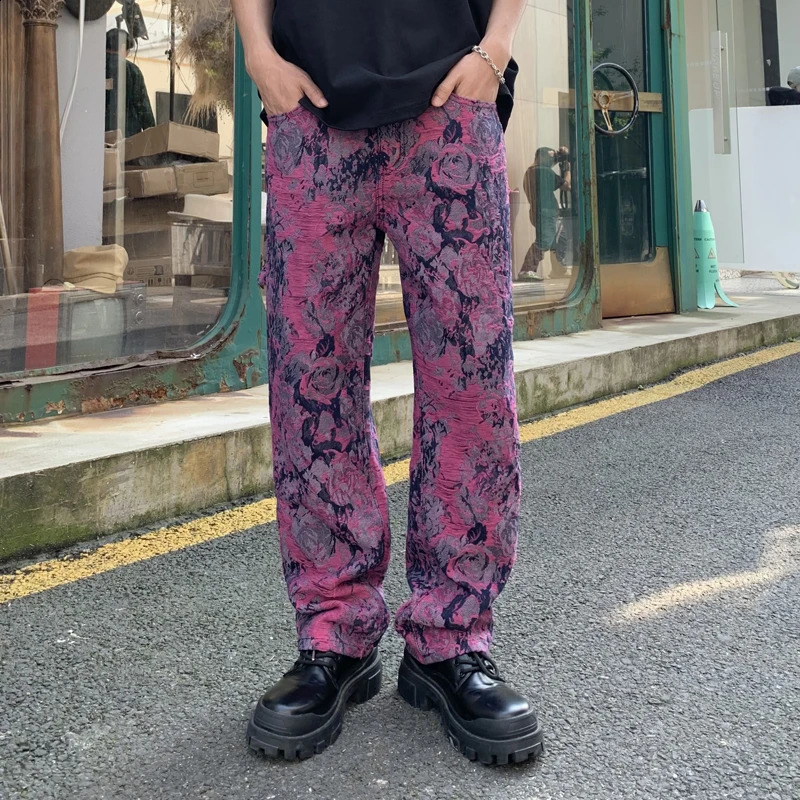 Personalized street high-end fashion mens jeans Straight loose fashion jacquard casual hip-hop print crafted mens clothing 240805